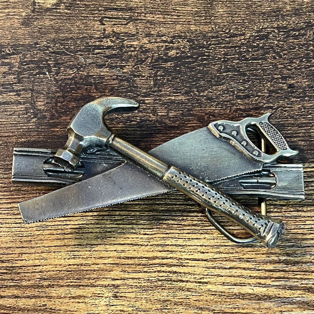 Great American Buckle Co Vintage 1980s Carpentry Wood Tool Belt Buckle H851